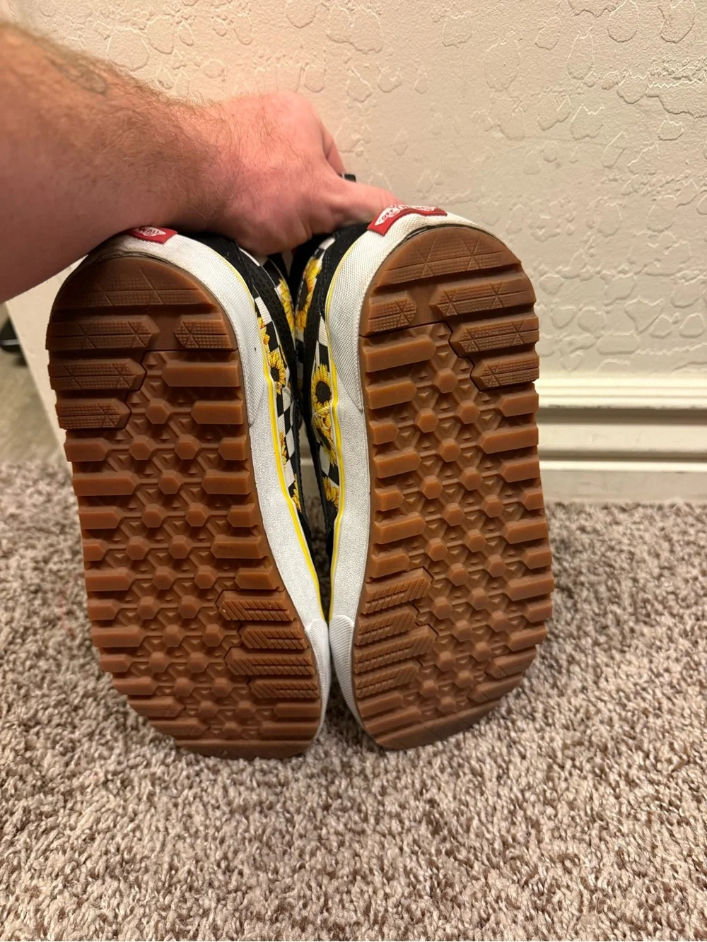 Vans Black High-Top Sneakers with Yellow Sunflower Checker Print